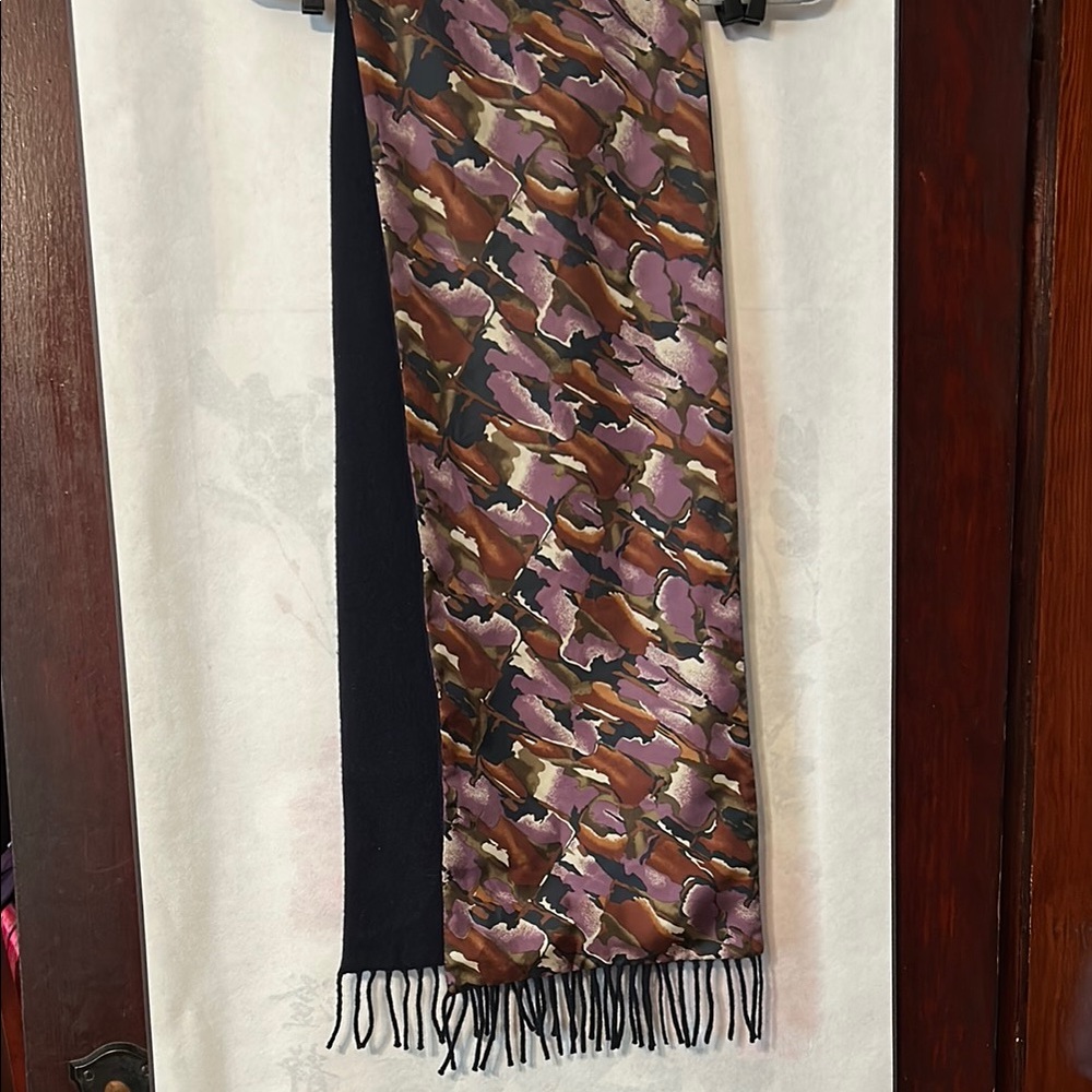 Vintage Eaton Man Navy Blue Wool & Silk Neckerchief 56"x9", purple accents